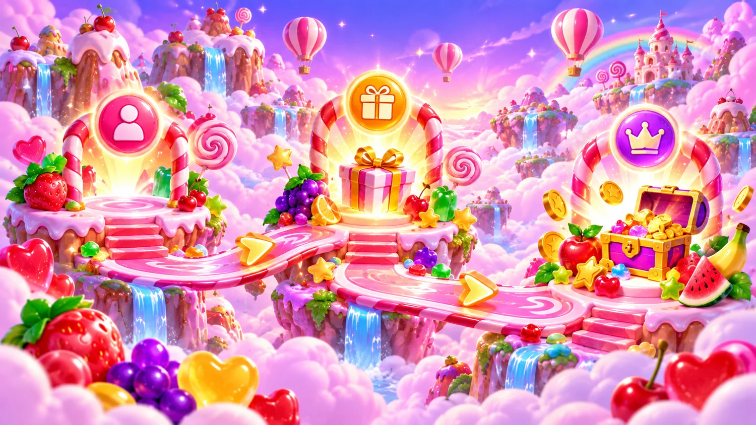 Candyland path with three reward stages